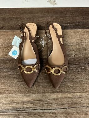 a new day Brown Tabitha Kitten Heel with Gold Chain Detail